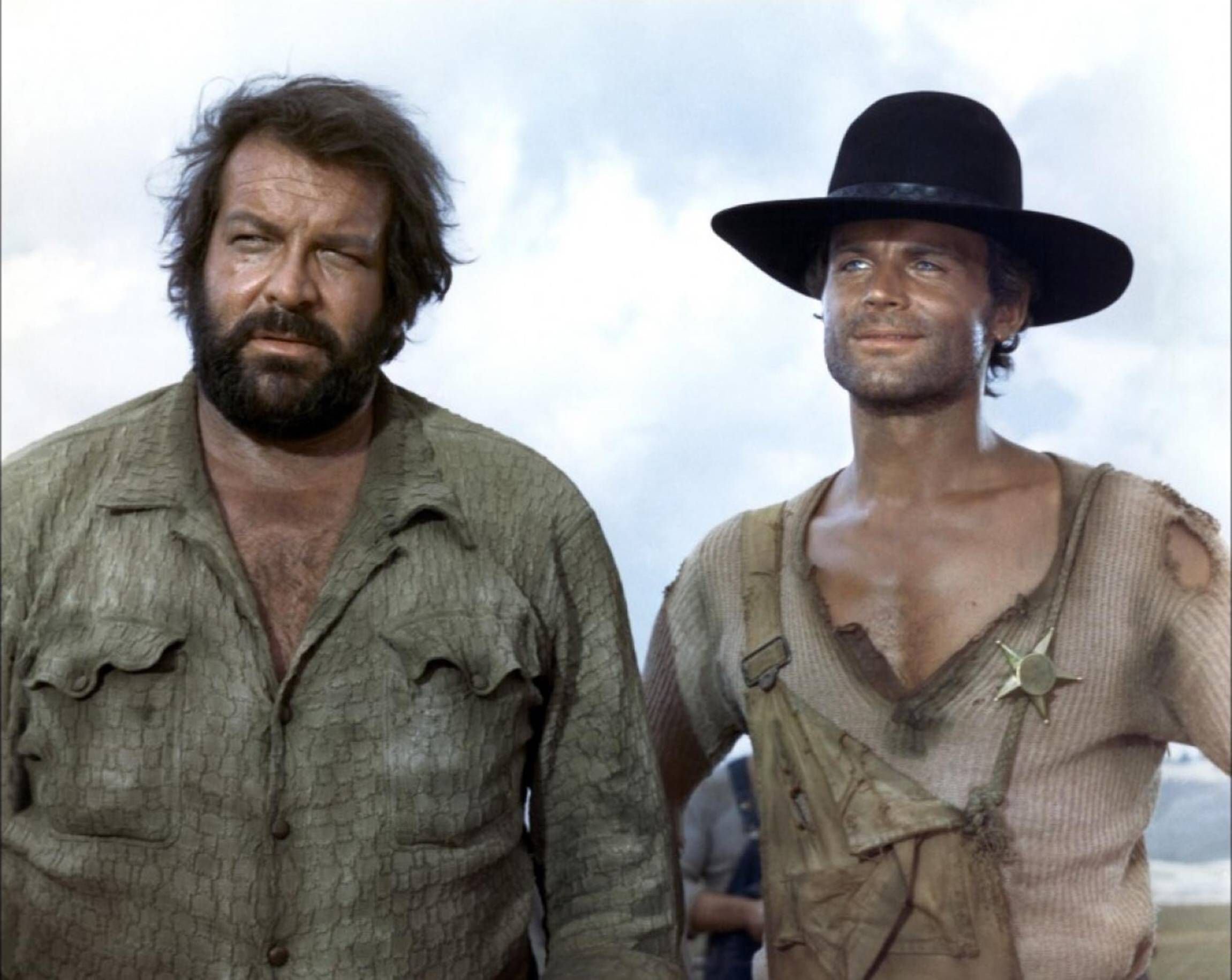 Bud Spencer und Terence Hill bei den Dreharbeiten zum Film - Vier Fäuste für ein Halleluja