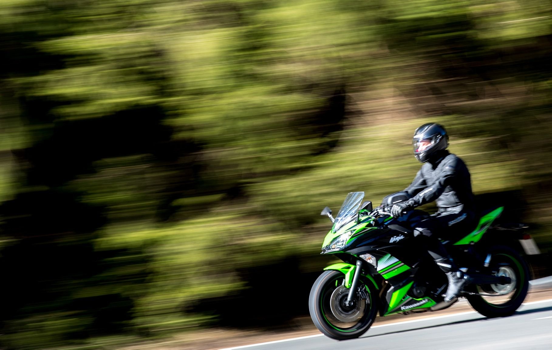 Ein Motorradfahrer ist auf der B27 bei Braunlage (Niedersachsen) im Harz unterwegs.