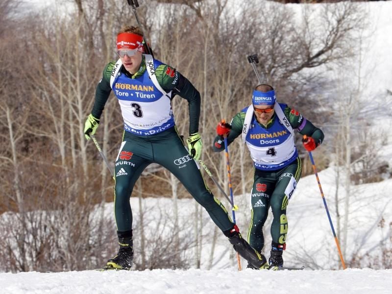 Die deutschen Biathleten Roman Rees (l) und Erik Lesser (r) in Salt Lake City. Foto: Rick Bowmer/AP