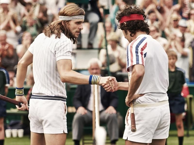 Das Wimbledon-Duell zwischen Björn Borg (Sverrir Gudnason, l)und John McEnroe (Shia LaBeouf). Foto: Julie Vrabelova