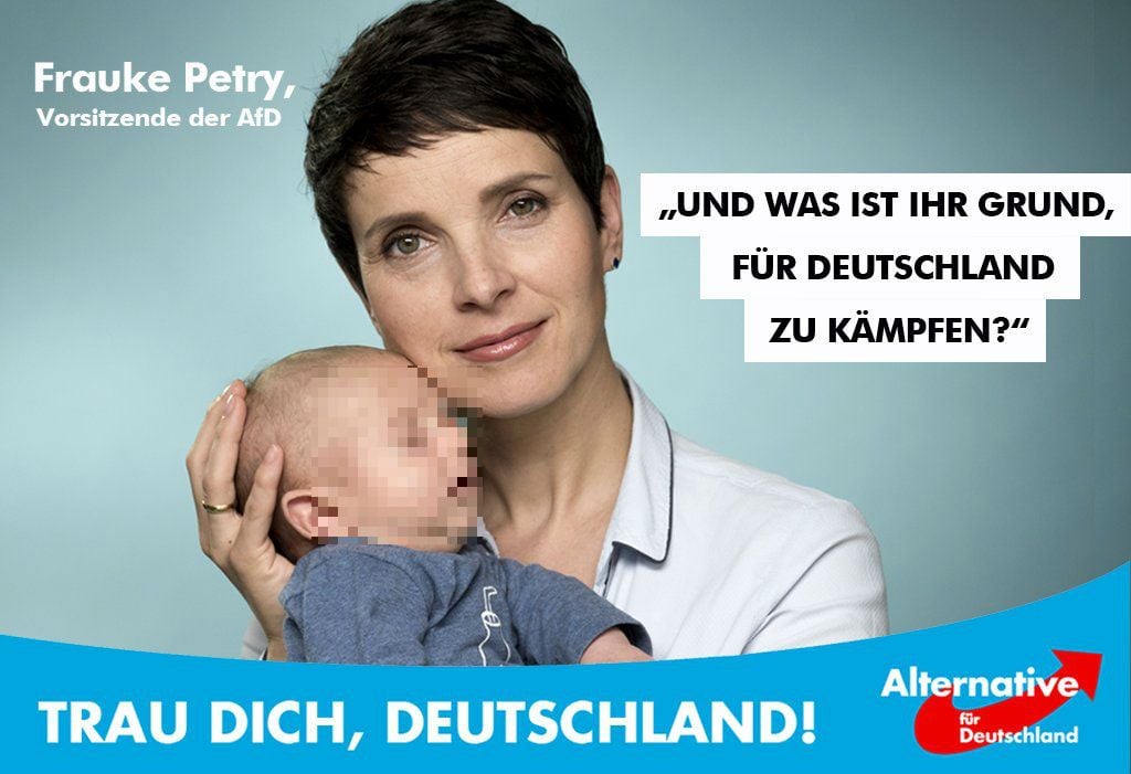 Für dieses Plakat steht Frauke Petry in der Kritik. Das Orginal ist unverpixelt.