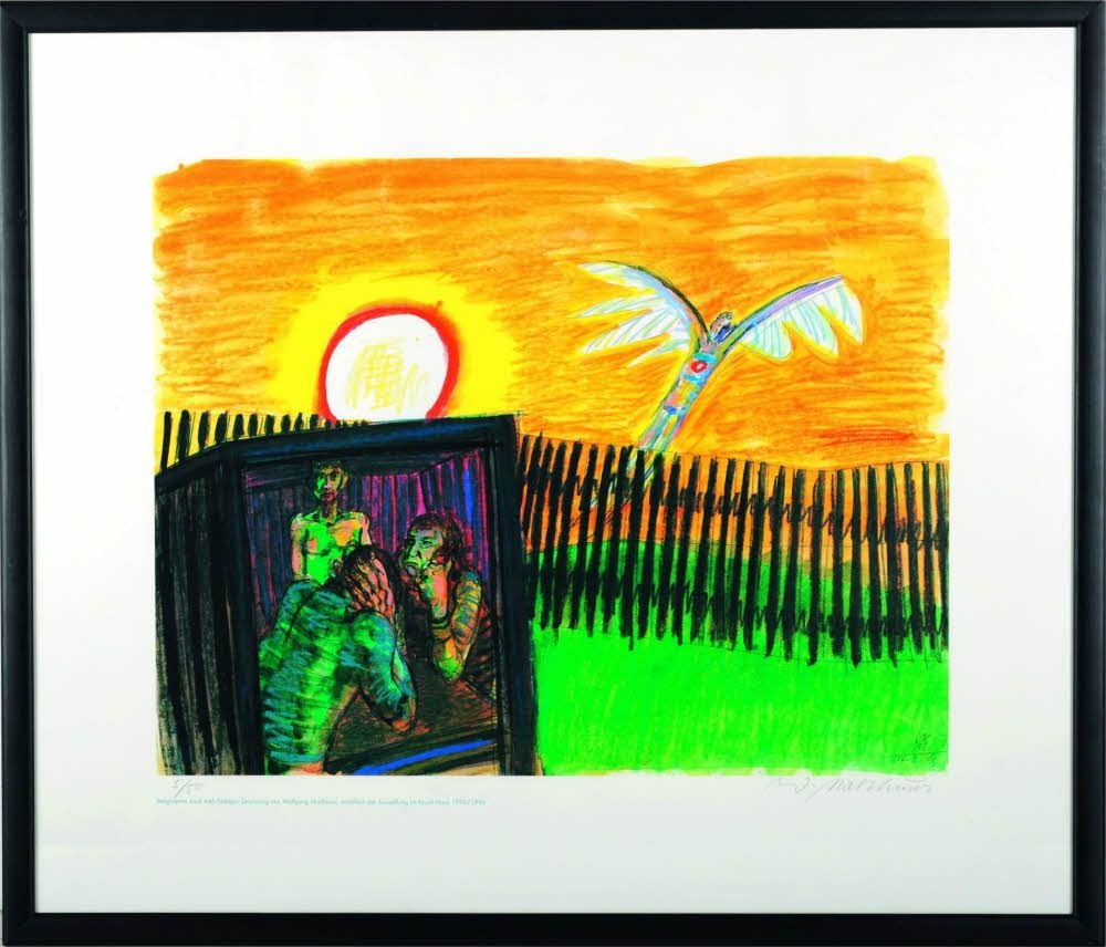 Wolfgang Mattheuer „Der Nachbar, der will fliegen“, Farbsiebdruck, 1983