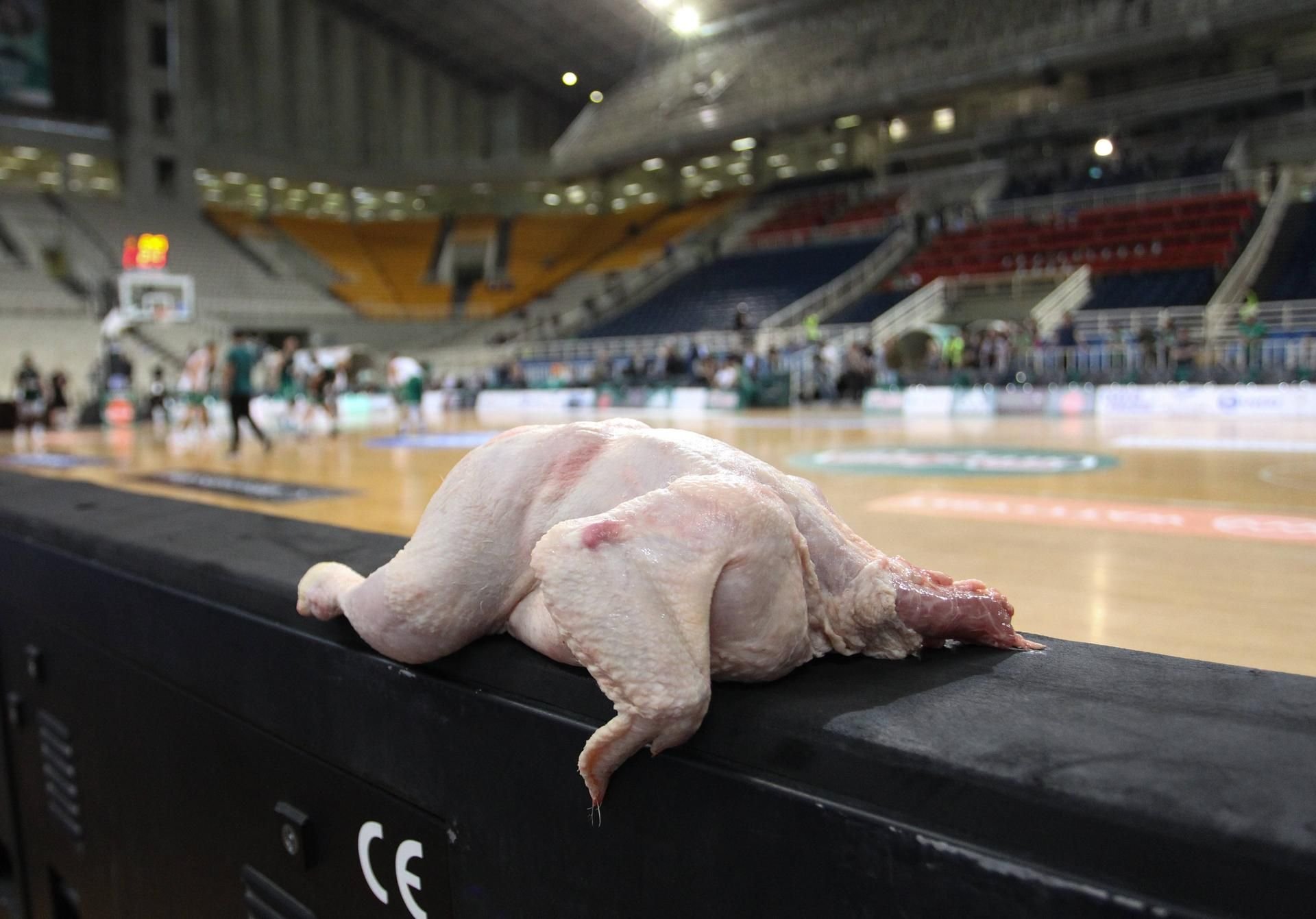 Olympiakos trat am Montag nicht zum ersten Play-off-Spiel beim verfeindeten Rivalen Panathinaikos Athen an. Stattdessen fand sich auf der leeren Spielerbank der Gäste ein gerupftes Huhn.