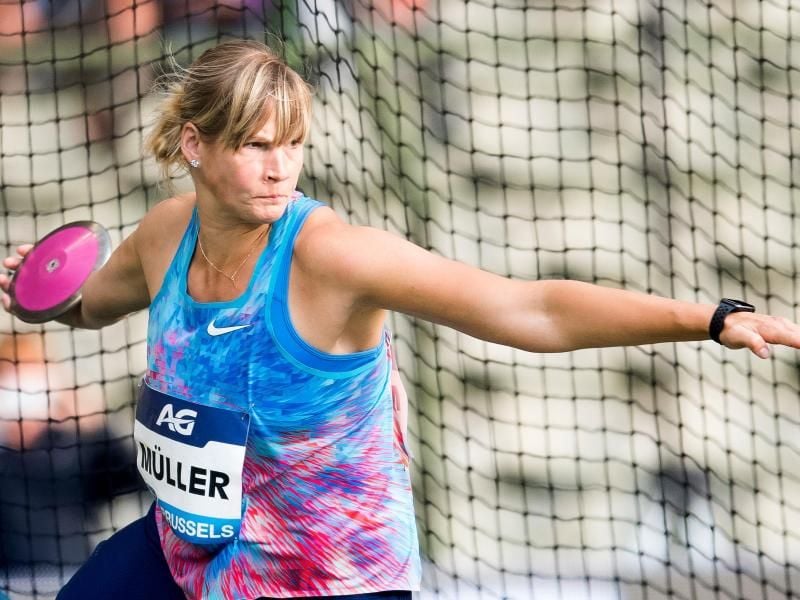 Nadine Müller schleudert den Diskus in Brüssel auf 62,85 Meter. Foto: Jasper Jacobs