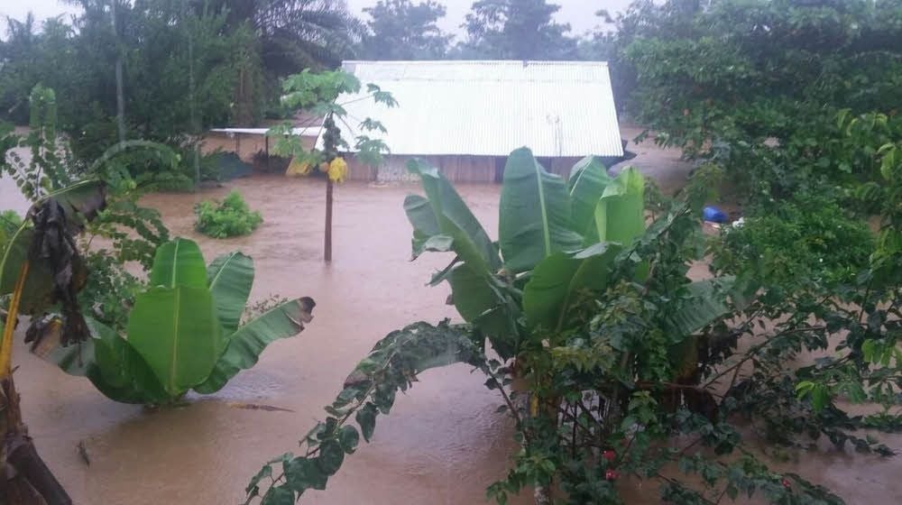 Eine Farm bei Nicoya im Norden von Costa Rica steht nach dem Tropensturm völlig unter Wasser. Michael Niggl aus Halle ist hier im Einsatz.