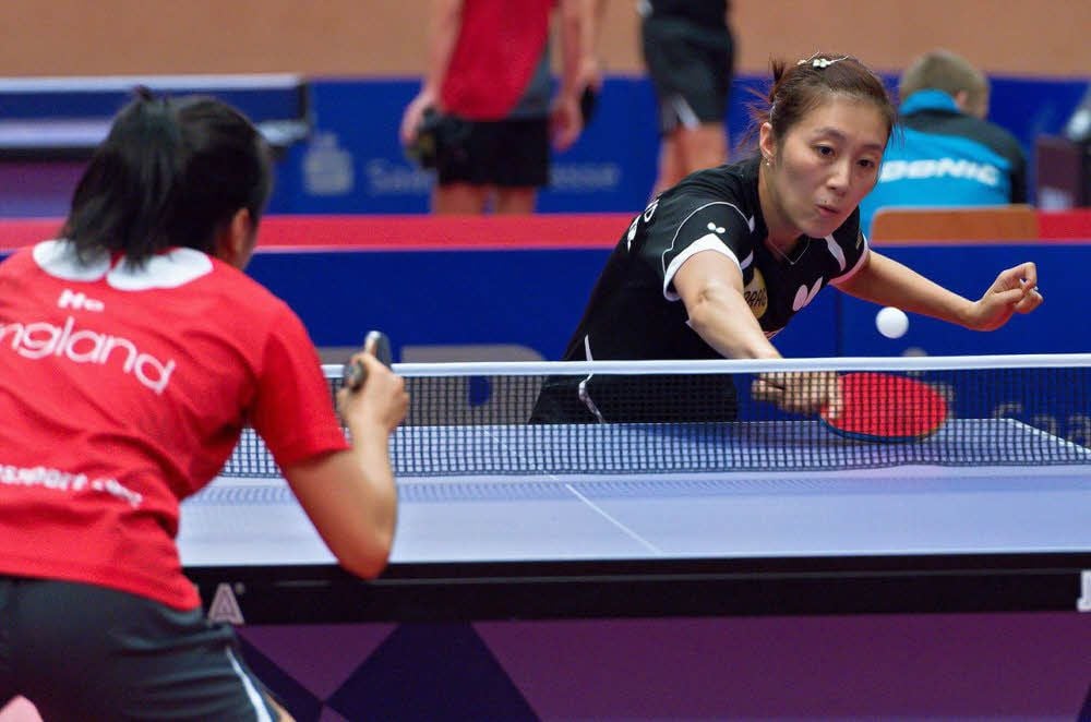 Die deutsche Spitzenspielerin Han Ying, Nummer sieben der Weltrangliste, setzte sich 3:0 gegen die Engländerin Ho Tin Tin durch.