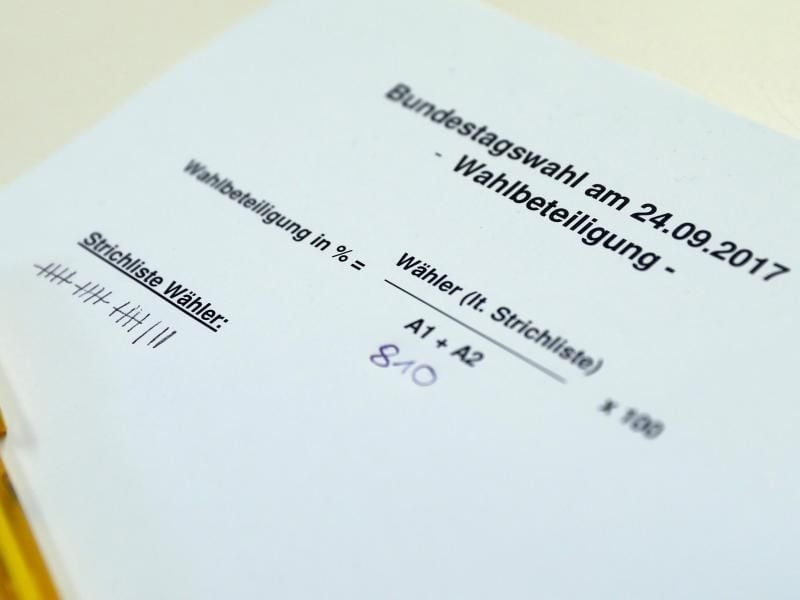 Eine Strichliste zur Wahlbeteiligung der Bundestagswahl 2017. Foto: Daniel Karmann