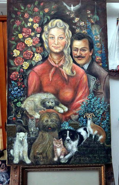 Auf der Staffelei in Kremitz steht dieses Werk, ein Selbstbildnis mit seiner Frau. Aufgrund der Fülle der Details ist darin viel mehr als zwei Menschen zu entdecken.
