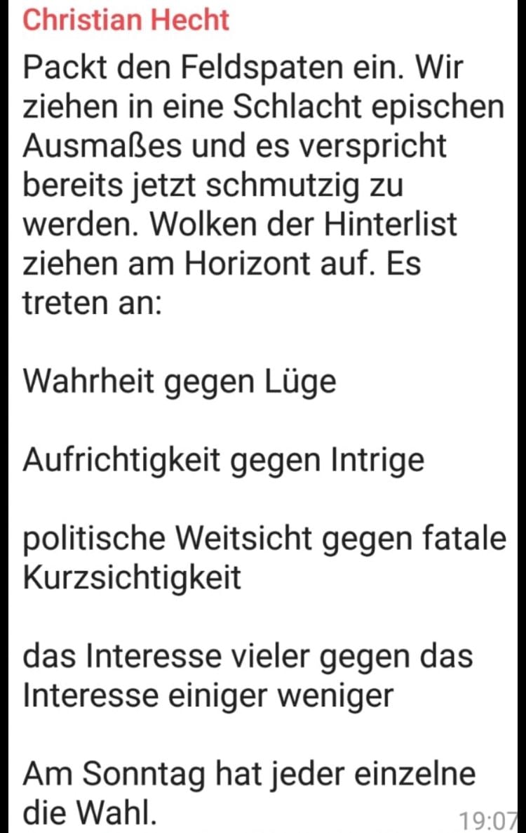 „Es verspricht schmutzig zu werden“: Der Harzer AfD-Chef Christian Hecht mobilisiert vor dem Dessauer Landesparteitag die eigene Basis.