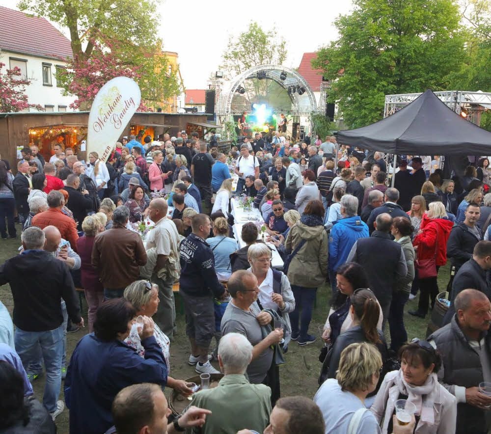 Schönes Wetter, fröhliche Laune und gute Musik: auf dem Festplatz beim Weinfrühling in Sandersdorf.