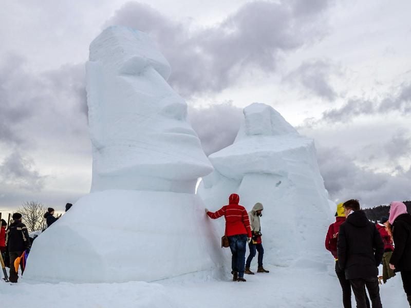 Vergänglichen Werke der Schneebildhauer in Bernau. Foto: