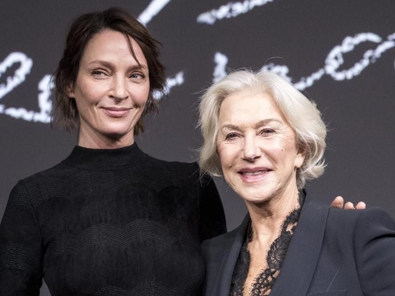 Uma Thurman (l.) und Helen Mirren bei der Präsentation des Pirelli-Kalenders in Pis. Foto: Calendar by German photographer Peter Lindbergh in Paris, France, 29 November 2016. EPA/ETIENNE LAURENT