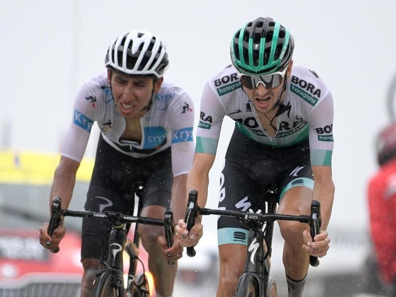Emanuel Buchmann (r) und Egan Bernal bei der diesjährigen Tour-de-France. Foto: Yorick Jansens/BELGA