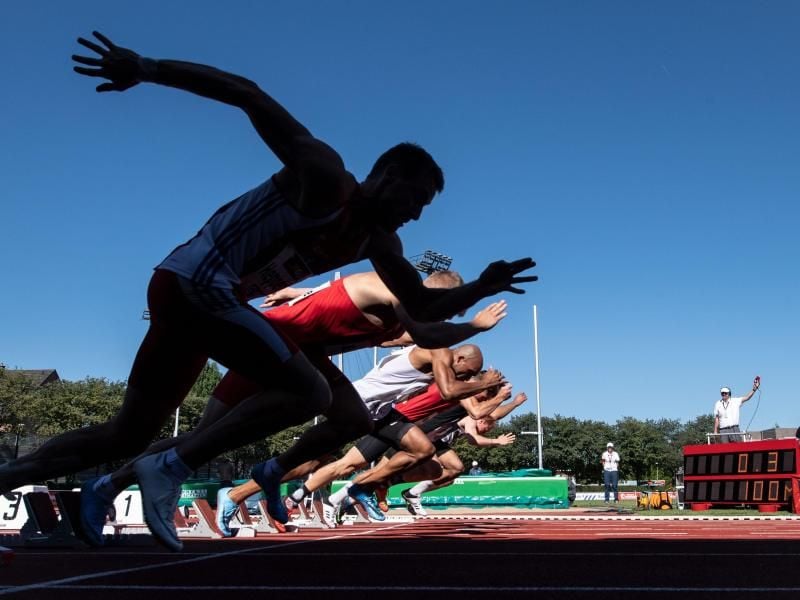 Zehnkämpfer beim 100-Meter-Lauf in Ratingen. Der DLV hat die diesjährige Auflage des Sportfests abgesagt. Foto: Bernd Thissen/dpa