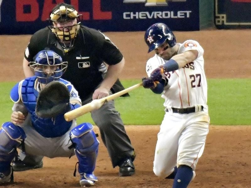 Der Baseballer Jose Altuve von den Houston Astros beim Schlagen. Foto: kyodo