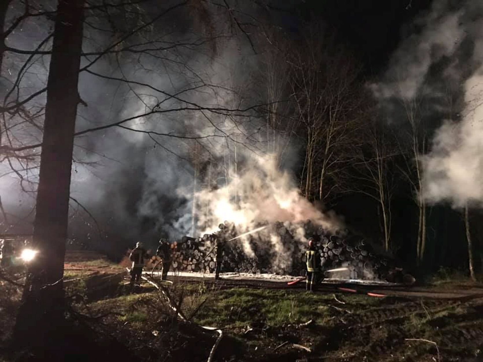 Ein Stapel Holz brannte im Wald oberhalb der Ballenstedter Lungenklinik, laut der Feuerwehr schwelte im 200 Meter Entfernung ein weiteres Holzlager.