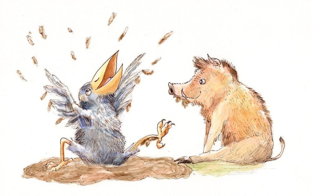 Rabe und Wildschwein