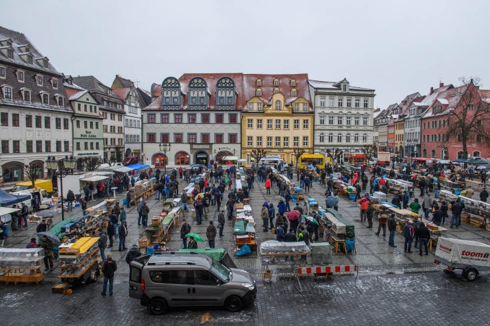 Die Reihen sind diesmal sichtbar gelichtet: Zum zweiten Naumburger Taubenmarkt in dieser Saison, für viele Teilnehmer der wichtigste, hat das Wetter mit Schnee, Regen und Glatteis seine Spuren hinterlassen.