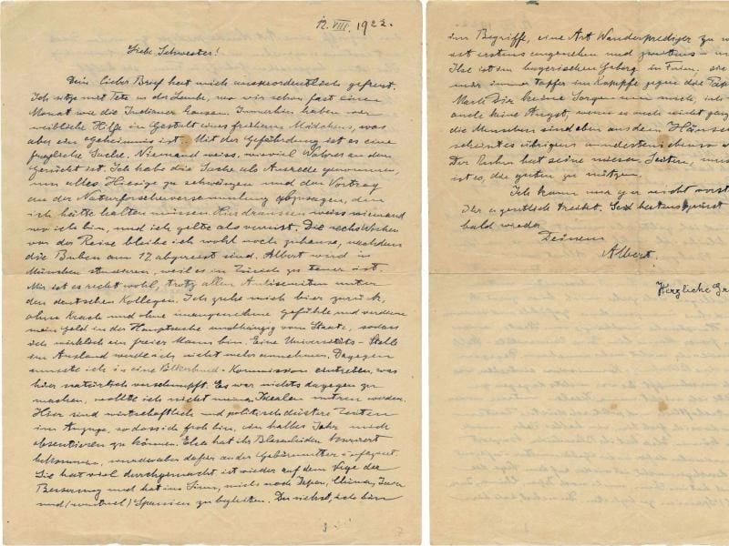 Ein Brief des Physikers Albert Einstein (1879-1955) an seine Schwester Maja. Foto: Auktionshaus Kedem
