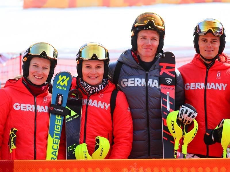Fuhren beim Weltcup-Finale in Are auf Platz drei. Lena Dürr (l-r)Marina Wallner, Linus Straßer und Alexander Schmid. Foto: Michael Kappeler