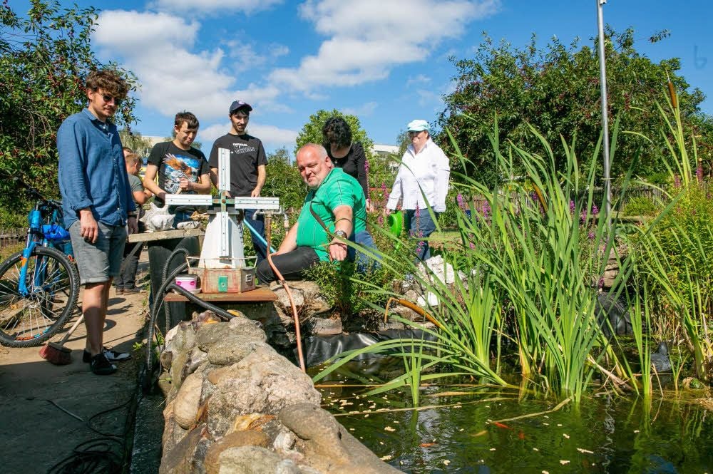 Immer wieder Treffpunkt im Caritas-Garten: Der Goldfischteich.