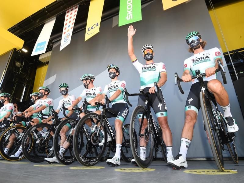 Bisher waren alle Corona-Tests beim Team Bora-hansgrohe negativ. Foto: Vincent Kalut/pool BELGA/dpa