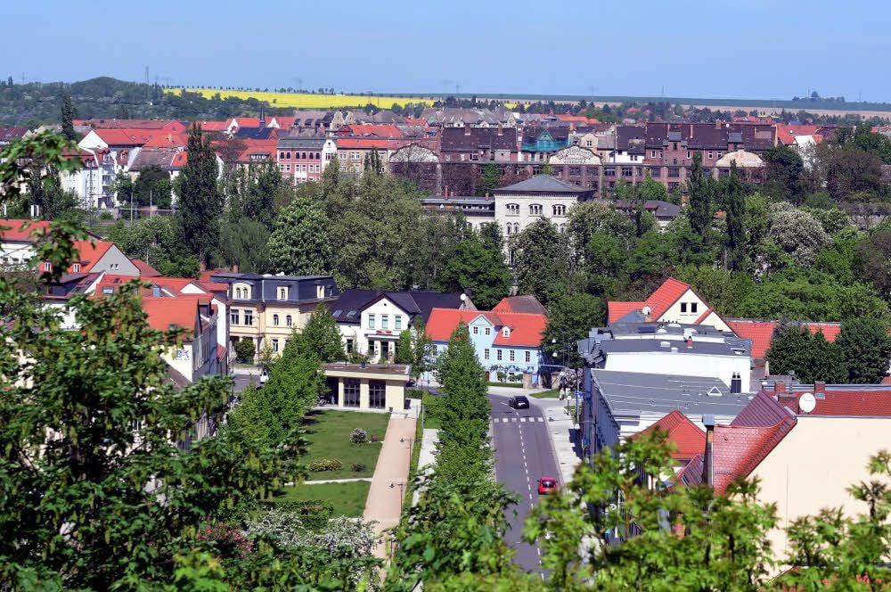 Die Merseburger Gäste zeigten sich beeindruckt vom Blick auf die Stadt, der sich ihnen vom Schlossberg aus bot.