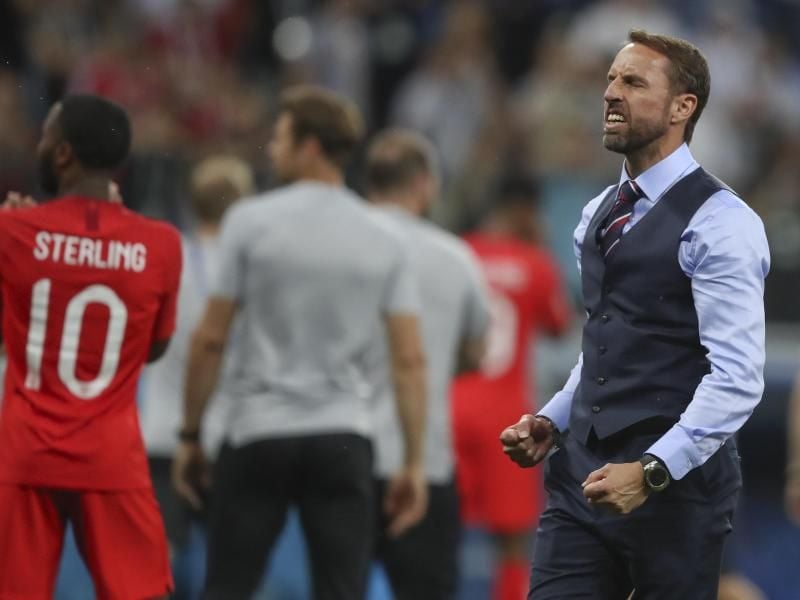 Wunderte sich über den Elfmeterpfiff zu Gunsten seines Teams: England-Coach Gareth Southgate. Foto: Thanassis Stavrakis/AP