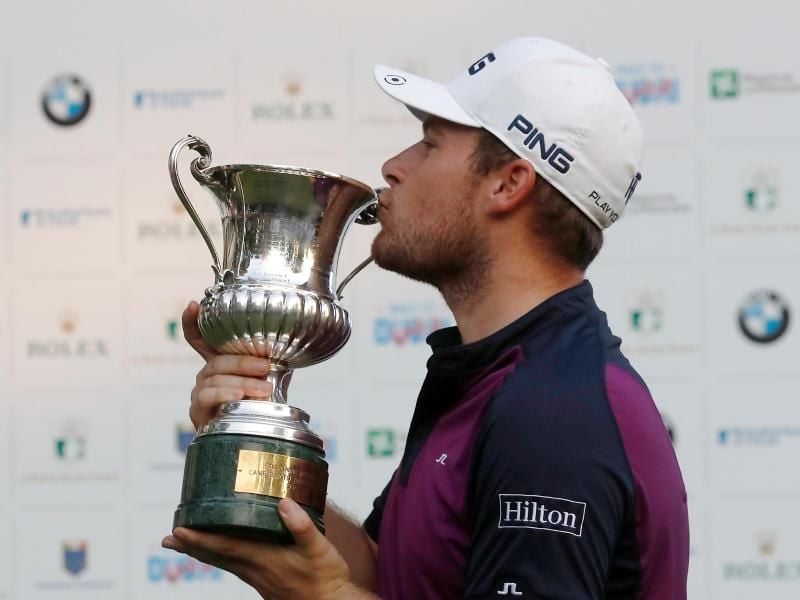 Der englische Golfprofi Tyrrell Hatton gewann auch die Italian Open. Foto: Antonio Calanni