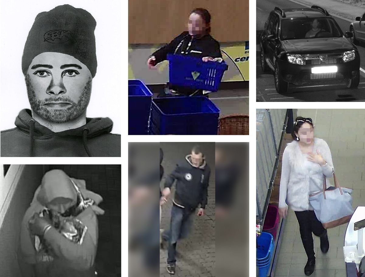 Fotos mutmaßlicher Straftäter aus Überwachungskameras und ein Phantombild aus dem Gebiet des Polizeireviers Harz in den Jahren 2017 und 2018