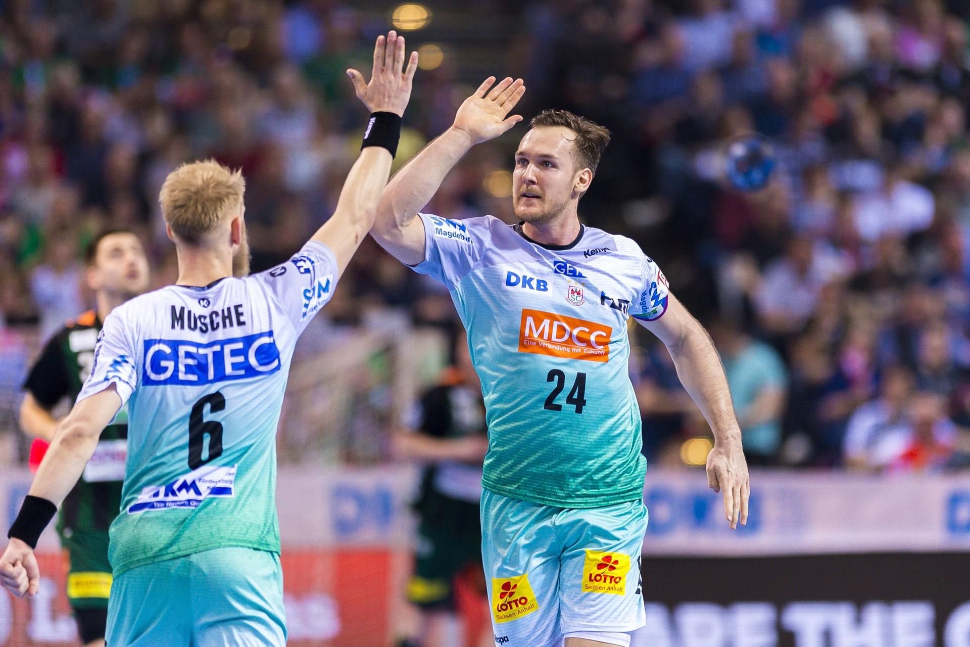 Jubel über den Finaleinzug bei Magdeburgs Matthias Musche (l.) und Christian O'Sullivan.