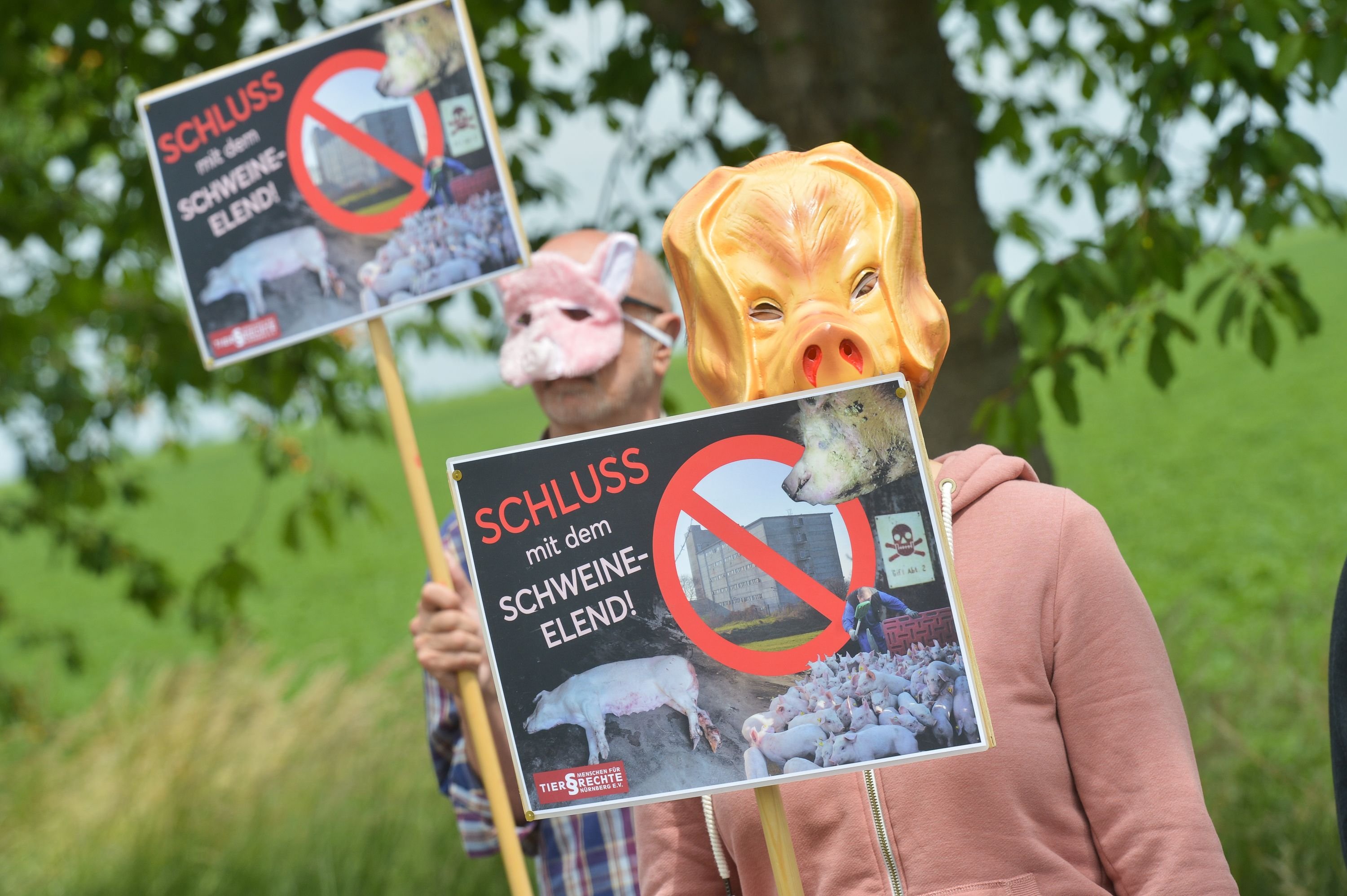 Protest vor dem Schweinehochhaus in Maasdorf im Jahr 2016.
