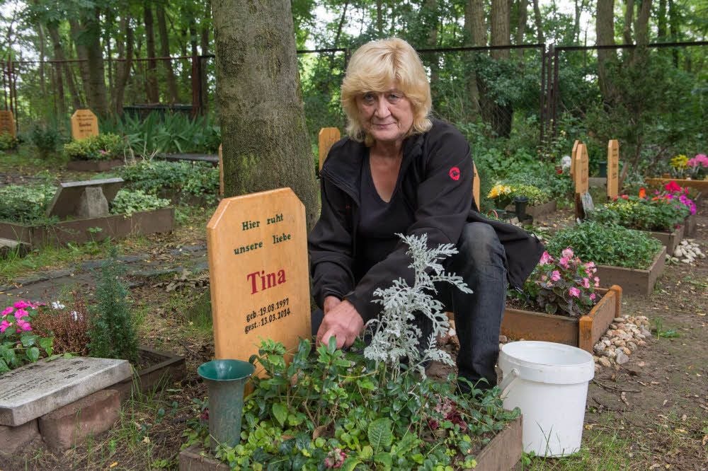 Margrit Körner kümmert sich auf dem Tierfriedhof um die Beisetzung, die Grabpflege und die Holztafeln.