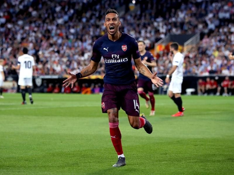 Arsenals Pierre-Emerick Aubameyang feiert sein Tor in Valencia. Foto: Nick Potts/PA Wire