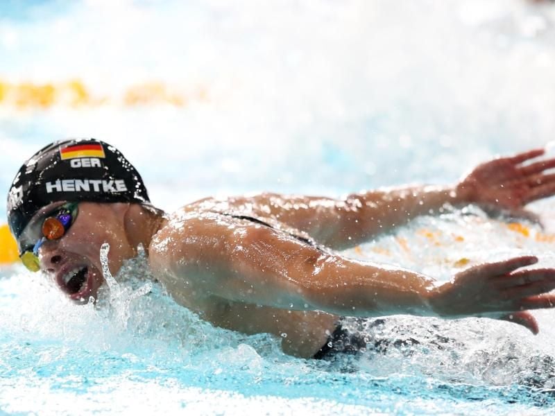 06.08.Über 200 Meter Schmetterling der Frauen überraschend nur Vierte: Franziska Hentke. Foto: Jane Barlow/PA Wire