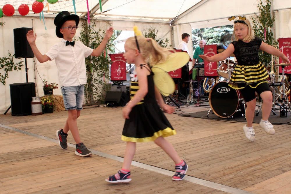 Mit einem flotten Biene-Maja-Auftritt riss die Tanzgruppe der jüngsten Genthaer das Publikum im Festzelt von den Bänken.