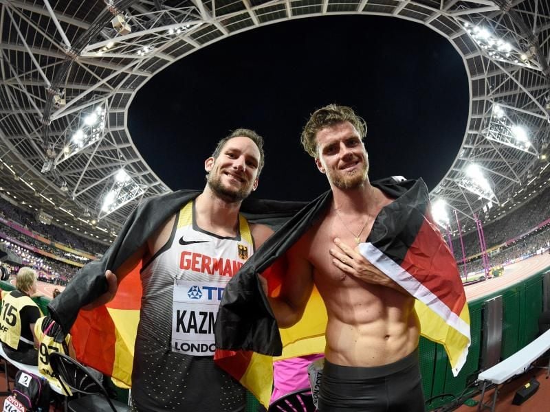 Die deutschen Zehnkämpfer Rico Freimuth (r) und Kai Kazmirek. Foto: Rainer Jensen