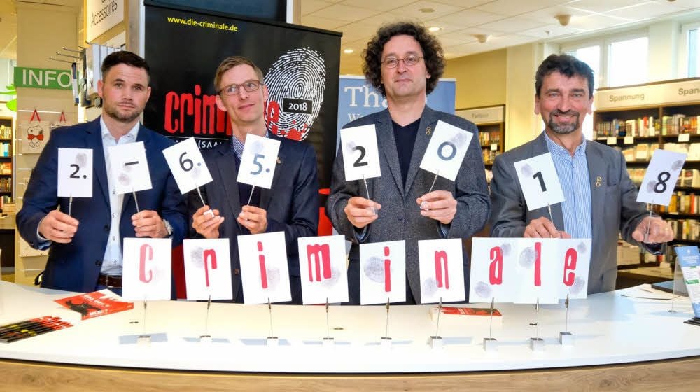 Startklar zur Täterjagd auf der Criminale: Nico Feldmann, Tristan Preuk, Peter Godazgar und Jens J. Kramer (v.l.).