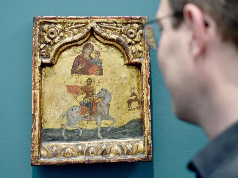 Die Ikone mit dem heiligen Eustathios aus Griechenland (17. Jahrhundert). Foto: Caroline Seidel/dpa