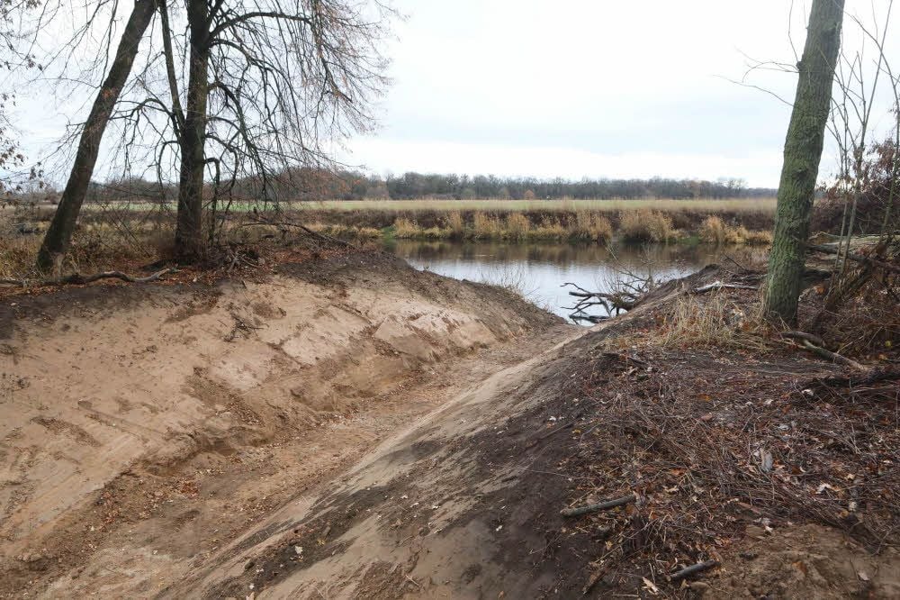 Der neue Seitenarm der Mulde ist fertig gebaut. Wenn der Flusspegel steigt, dann wird er sich mit Wasser füllen.