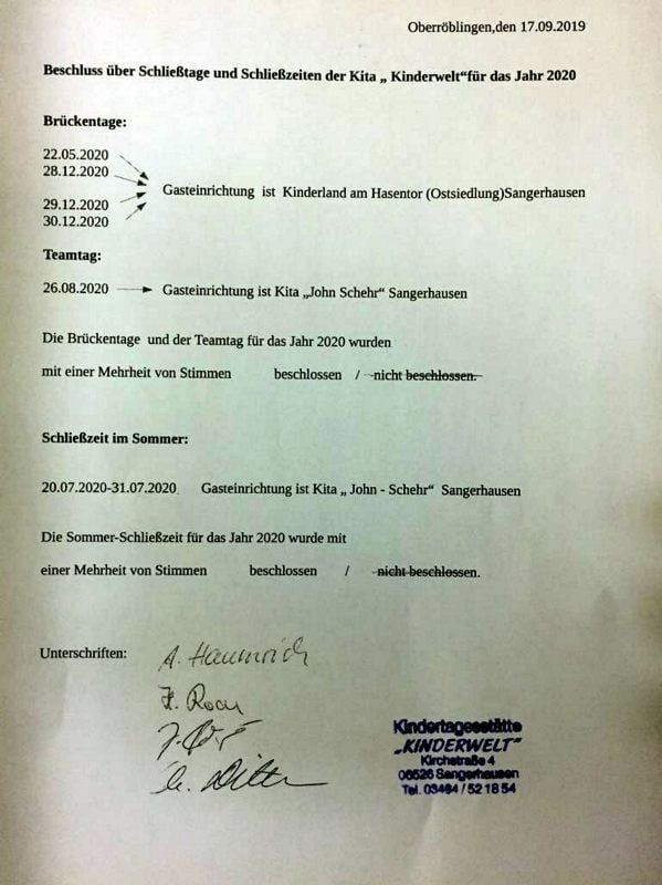 Das Schreiben der Kita aus Oberröblingen.