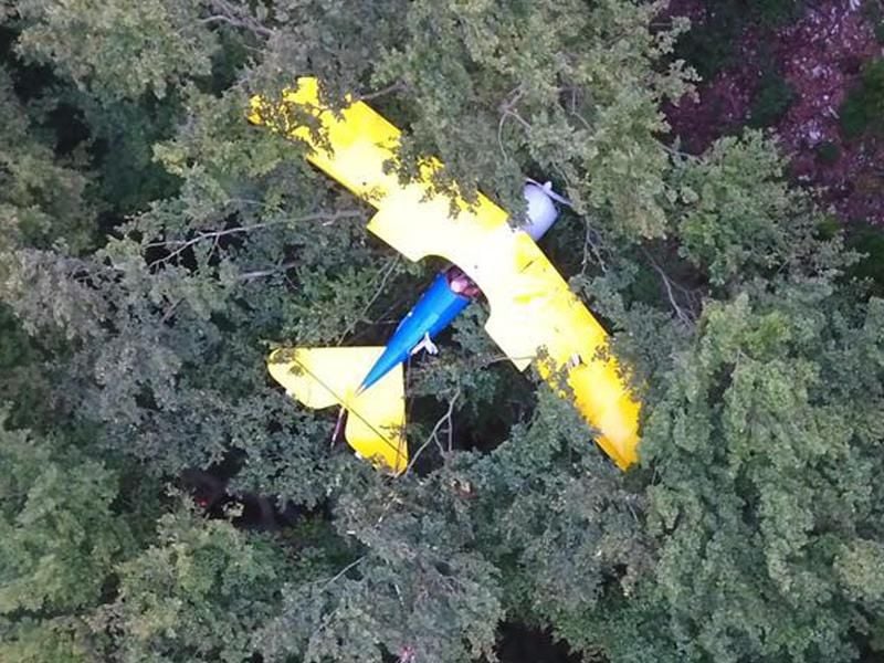Landeplatz im Baum: Der leicht verletzte Pilot musste die Nacht in dem Flugzeug verbringen. Foto: Stadtverwaltung Schwäbisch Gmünd