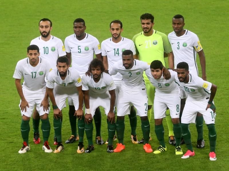 Die Fußball-Nationalmannschaft Saudi-Arabiens. Foto: Str/AP
