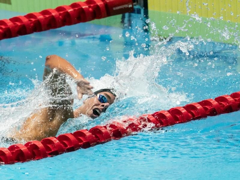 Schwamm einen neuen Europarekord über 1500 Meter Freistil: Gregorio Paltrinieri. Foto: Bernd Thissen/dpa
