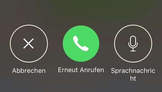 Der neue Button ganz rechts lässt Nutzer nach fehlgeschlagenen Anrufen eine Sprachnachricht aufnehmen.
