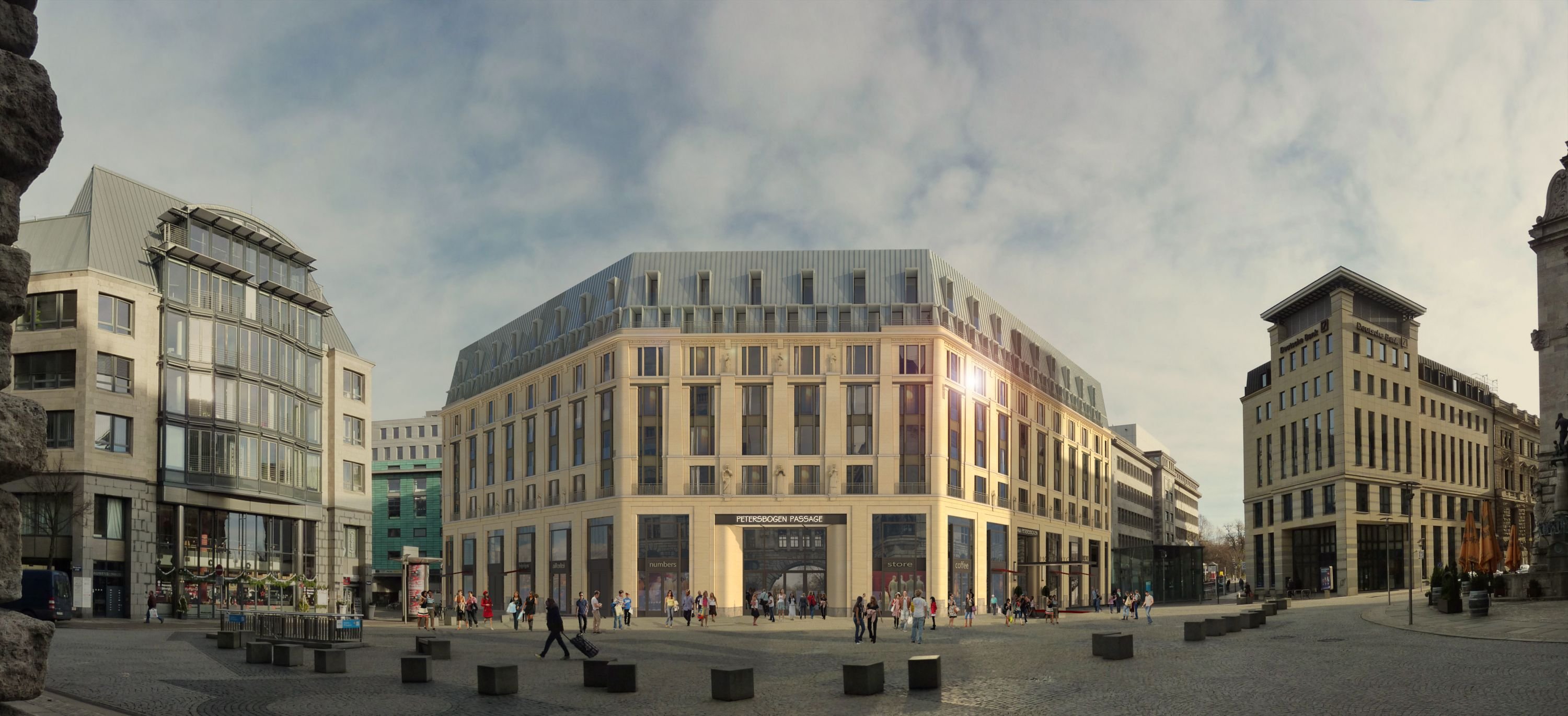 Entwurf des Gebäudekomplexes am Leipziger Burgplatz: Ende 2018 soll das NH Hotel fertig gebaut sein.