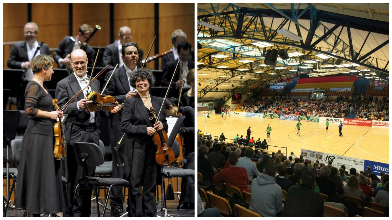Die Anhaltische Philharmonie tritt in der Anhalt Arena auf.