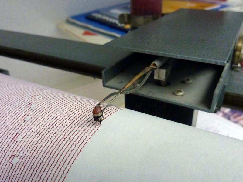 Die Nadel eines alten Seismographen beim Aufzeichnen von Bodenbewegungen. Foto: Stefanie Paul