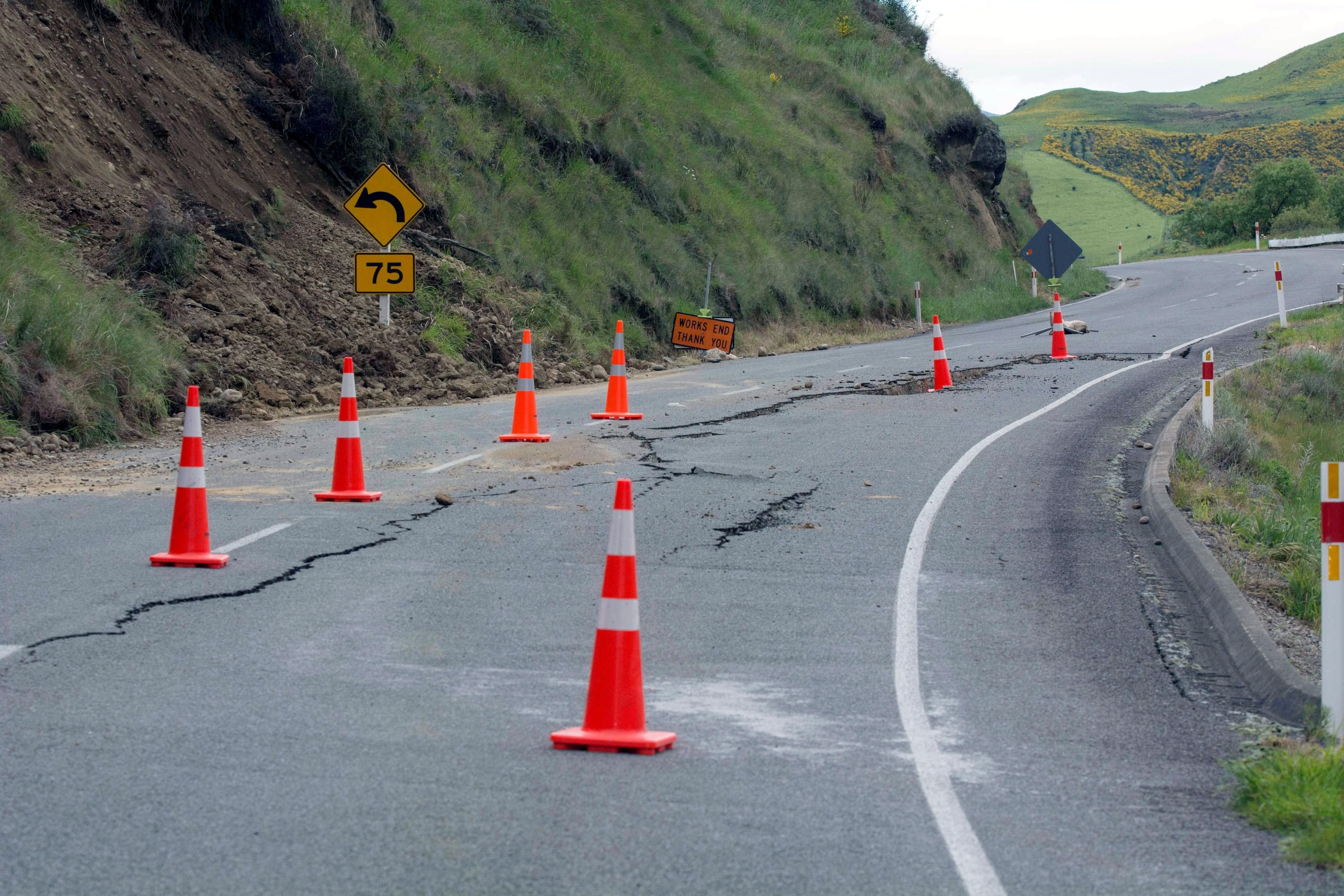 Ein aufgerissener Straßenabschnitte in Wellington