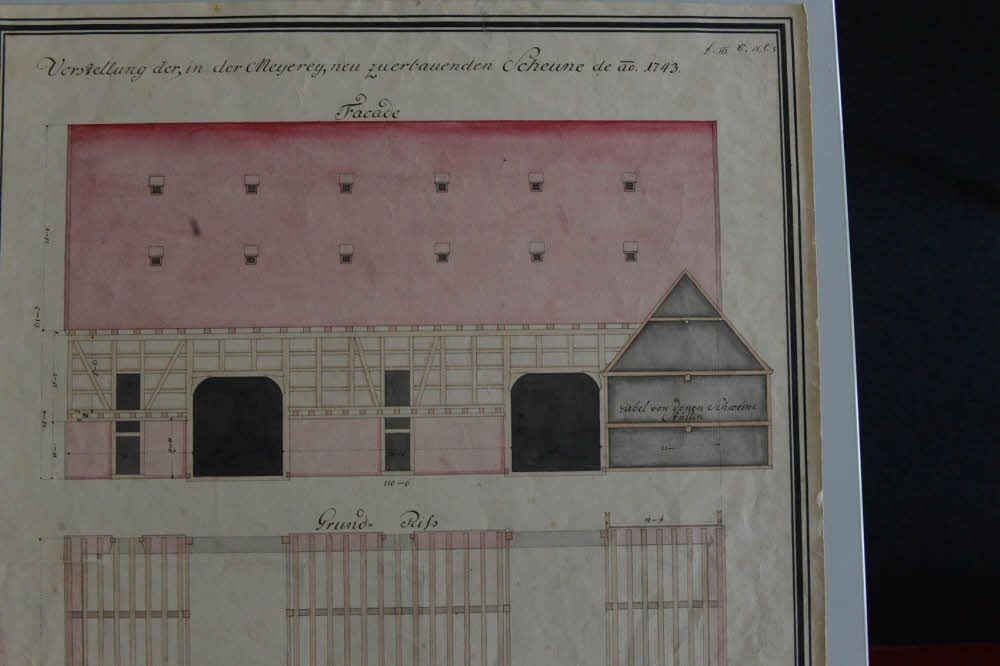 Historische Bauzeichnung der großen Feldscheune